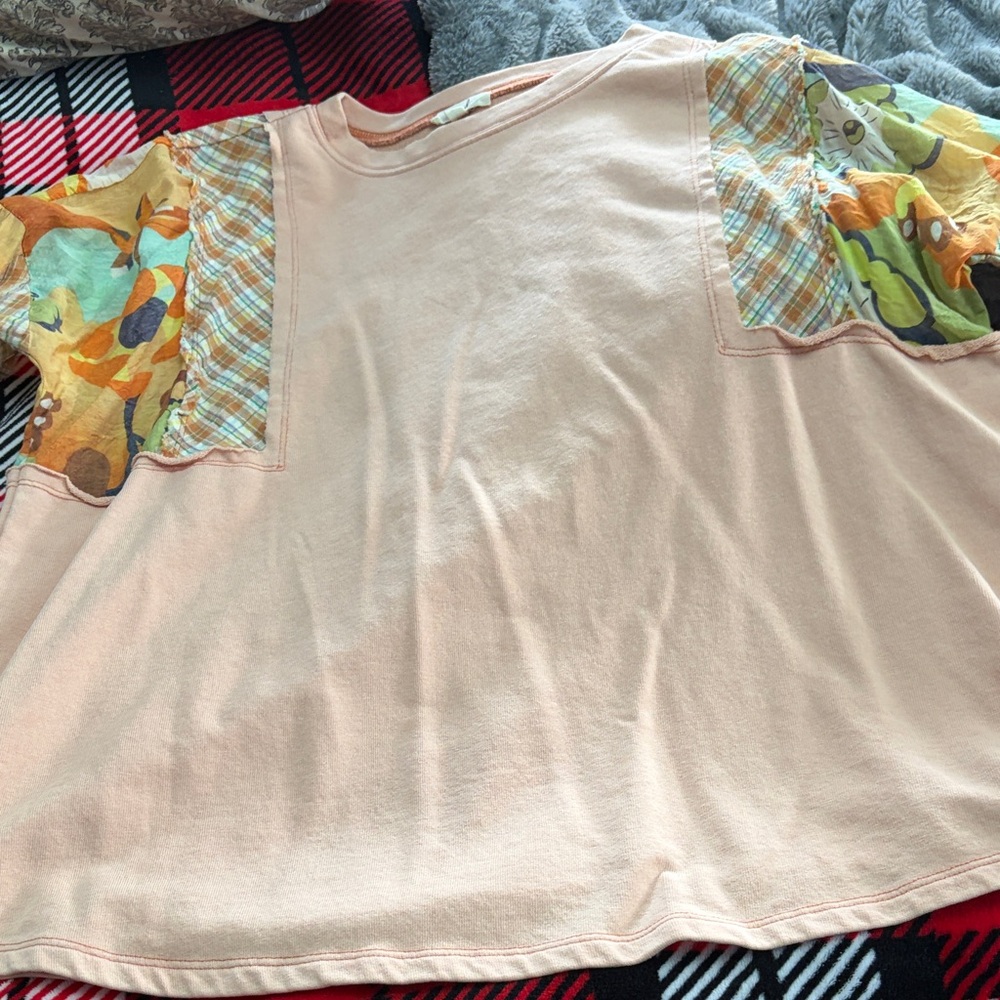 Easel Peach Patchwork Tee